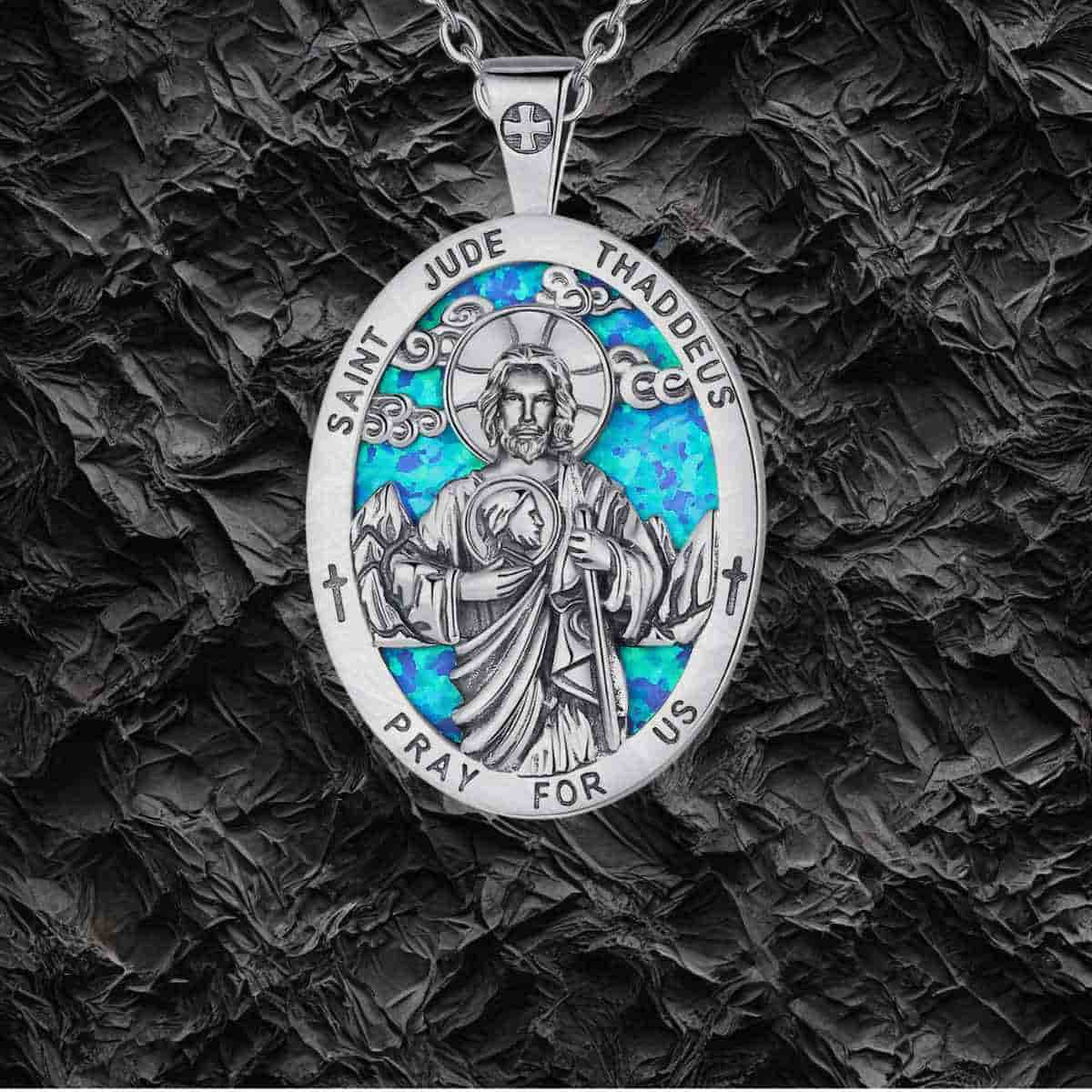 Médaille Saint Jude Thaddeus Apôtre En Argent Massif 925 - Symbole De Protection Et Espoir