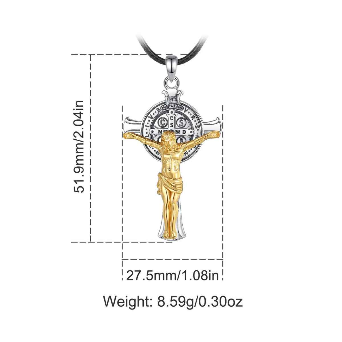 18K Gold Plated Silver St Benedict Crucifix Necklace Dimensions and Weight Xenos Jewelry