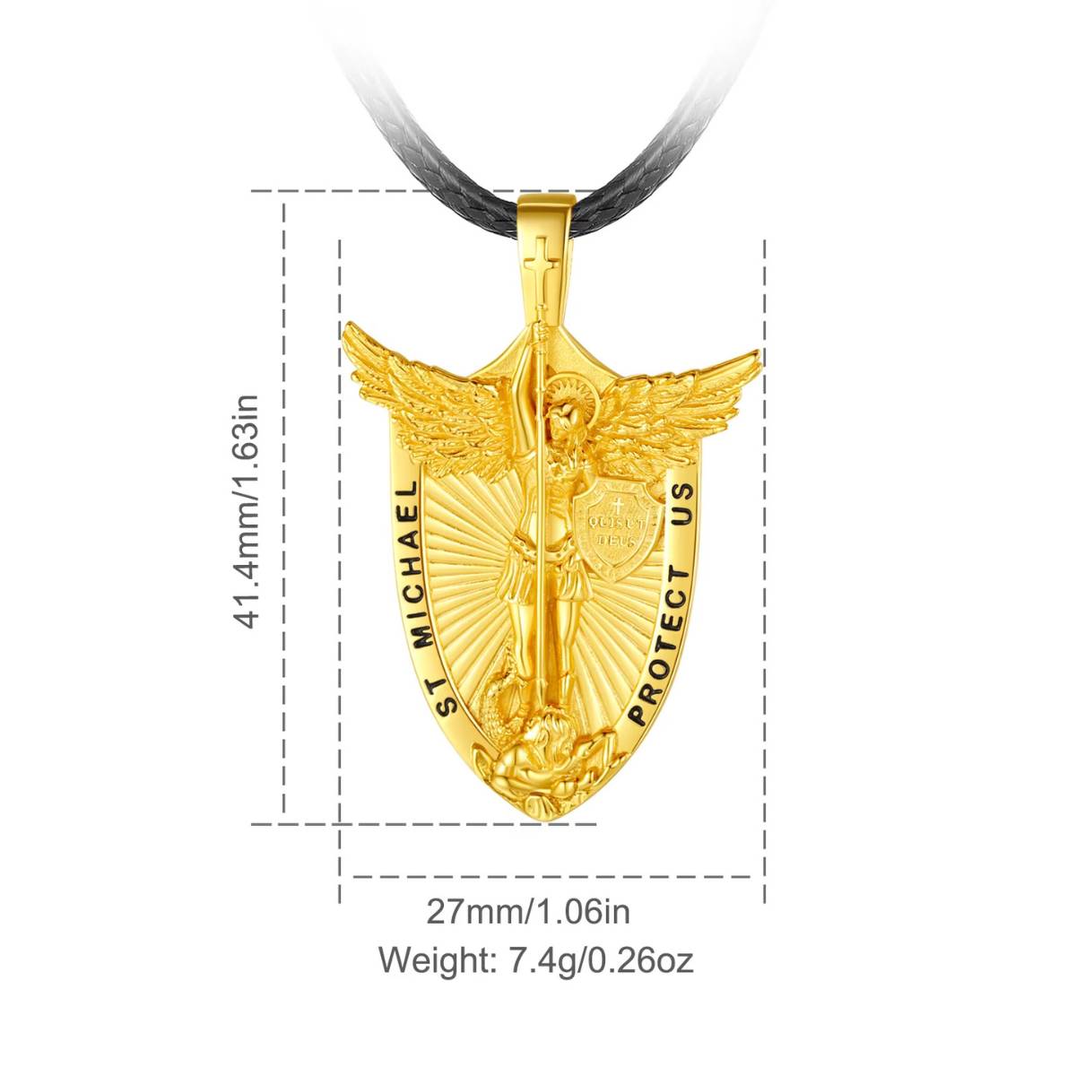 18K Gold Plated Silver St Michael Shield Pendant Dimensions and Weight Xenos Jewelry