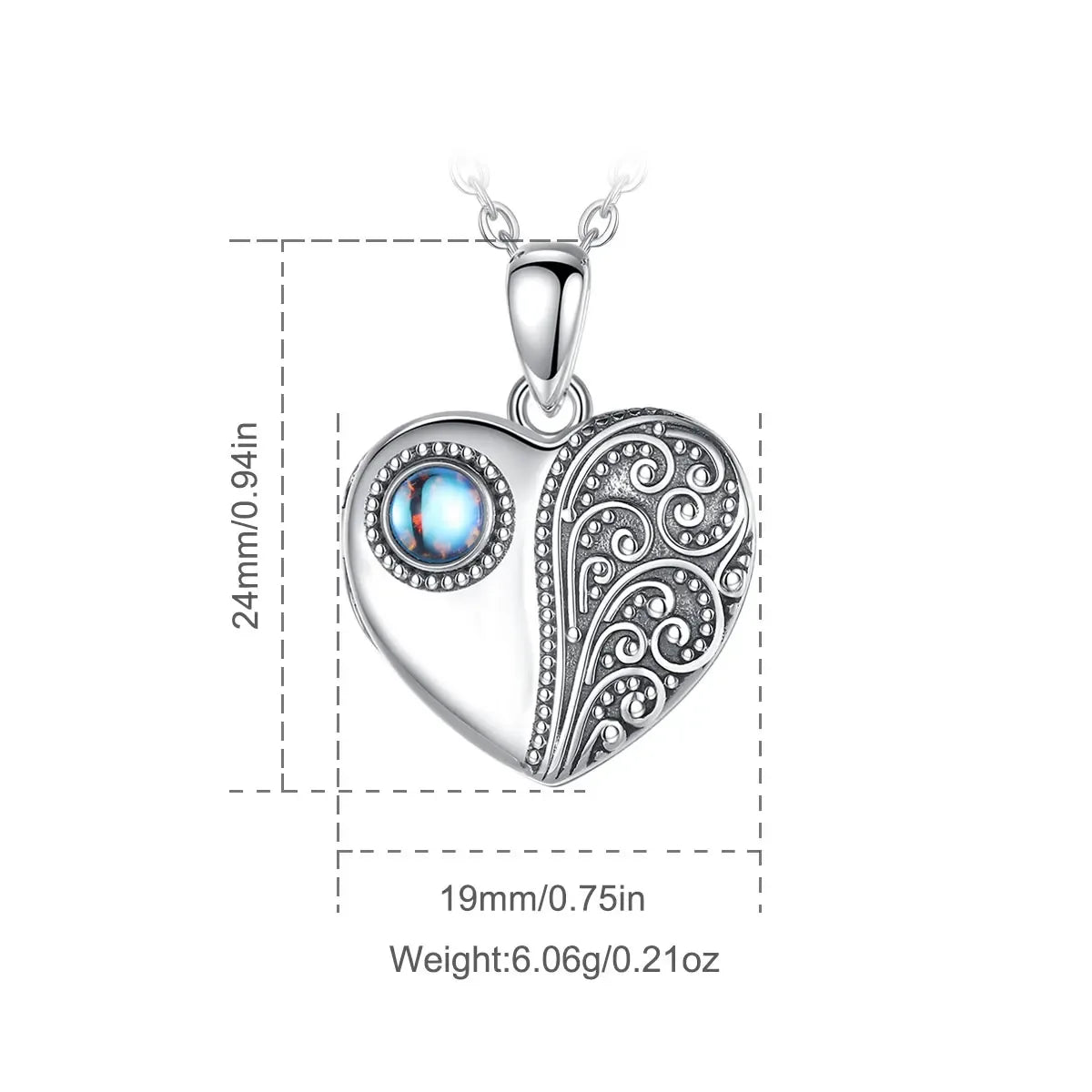 925 Sterling Silver Moonstone Heart Photo Locket Size Dimensions Custom Picture Jewelry