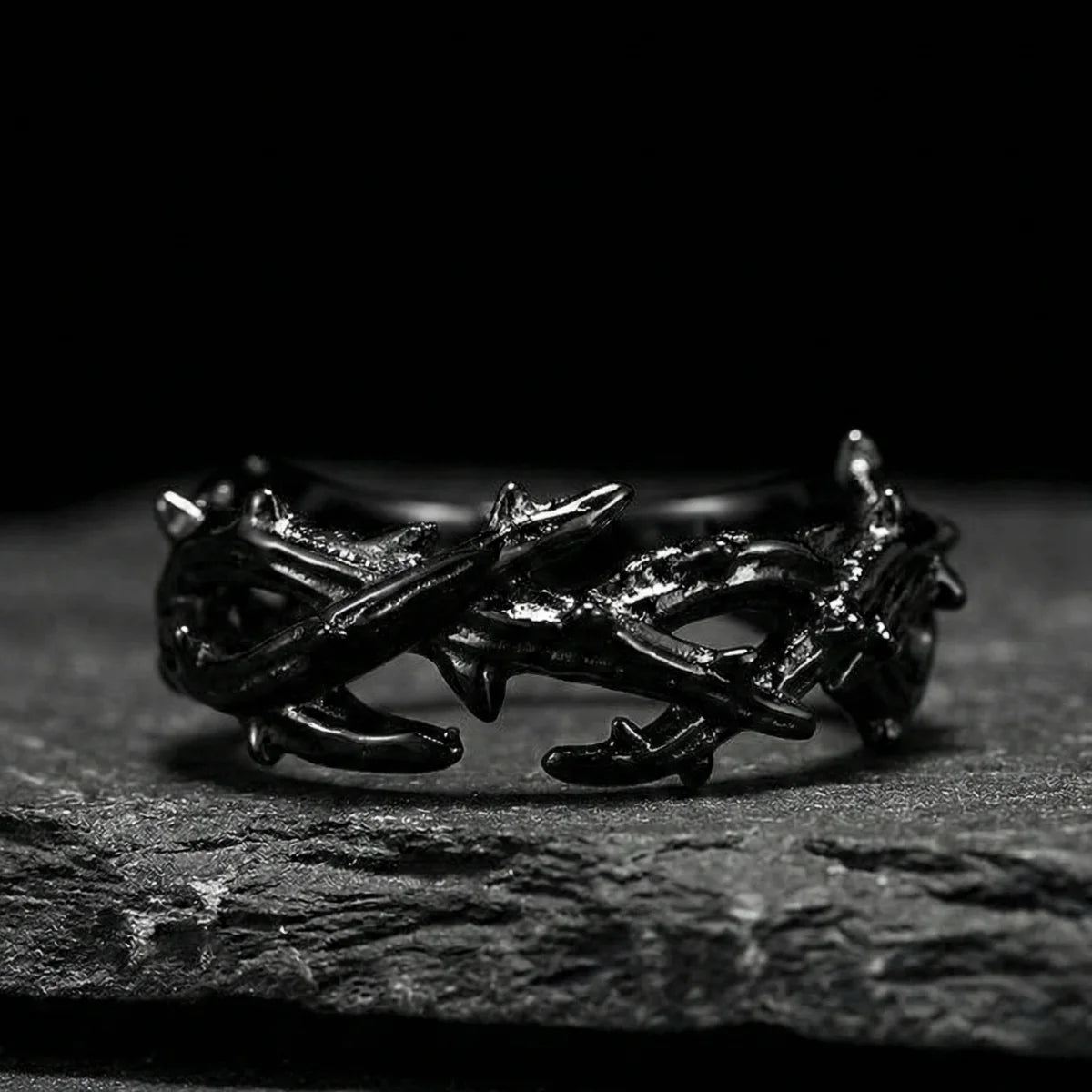 Black Crown of Thorns Ring | Black Jewelry