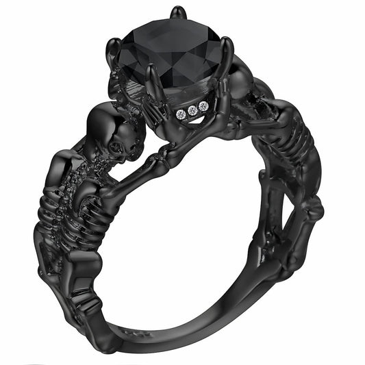 Black Skeleton Skull Engagement Ring