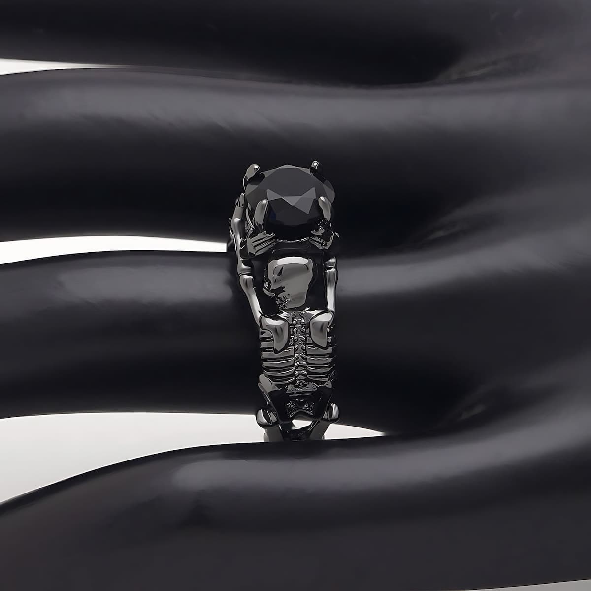 Black Skeleton Skull Engagement Ring