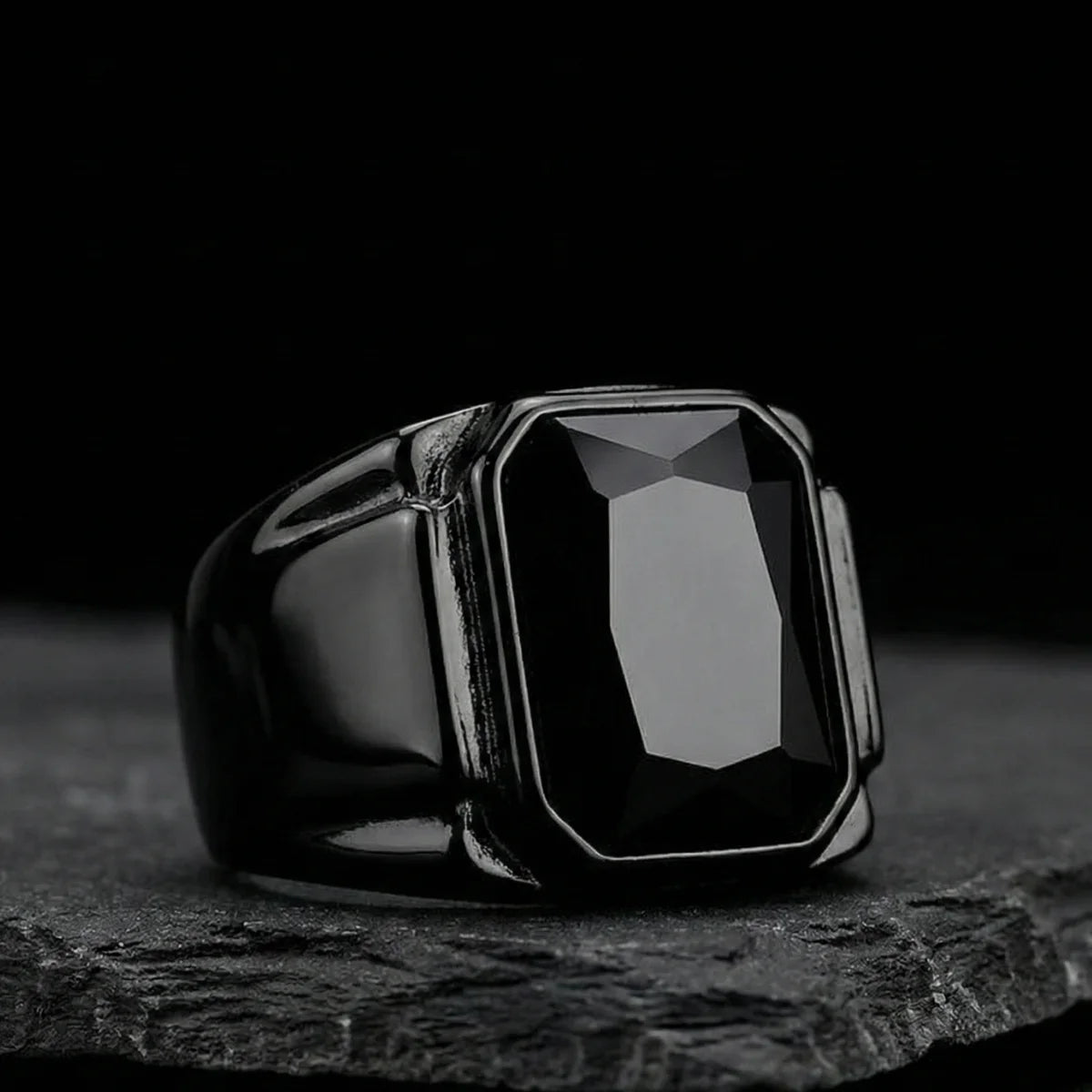 Black Stone Square Ring | Black Jewelry