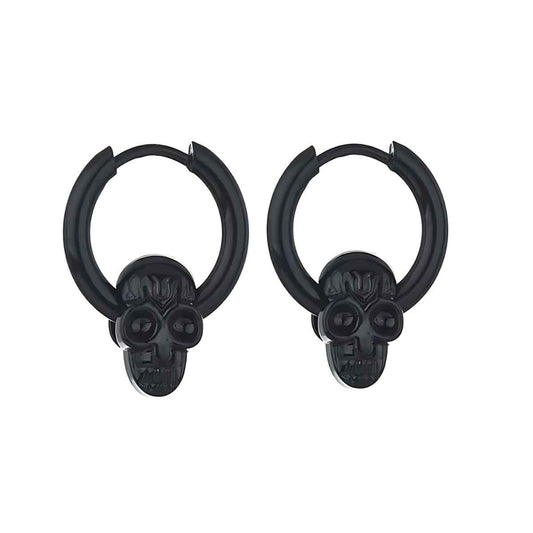 Black Unisex Skull Huggie Hoop Earrings