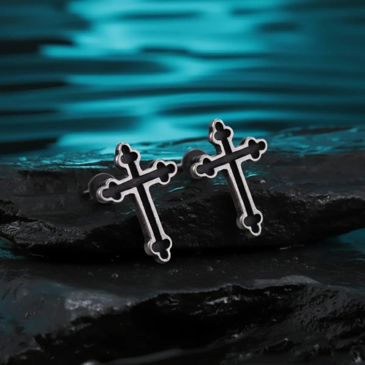 Catholic Budded Cross Stud Earrings Sterling Silver