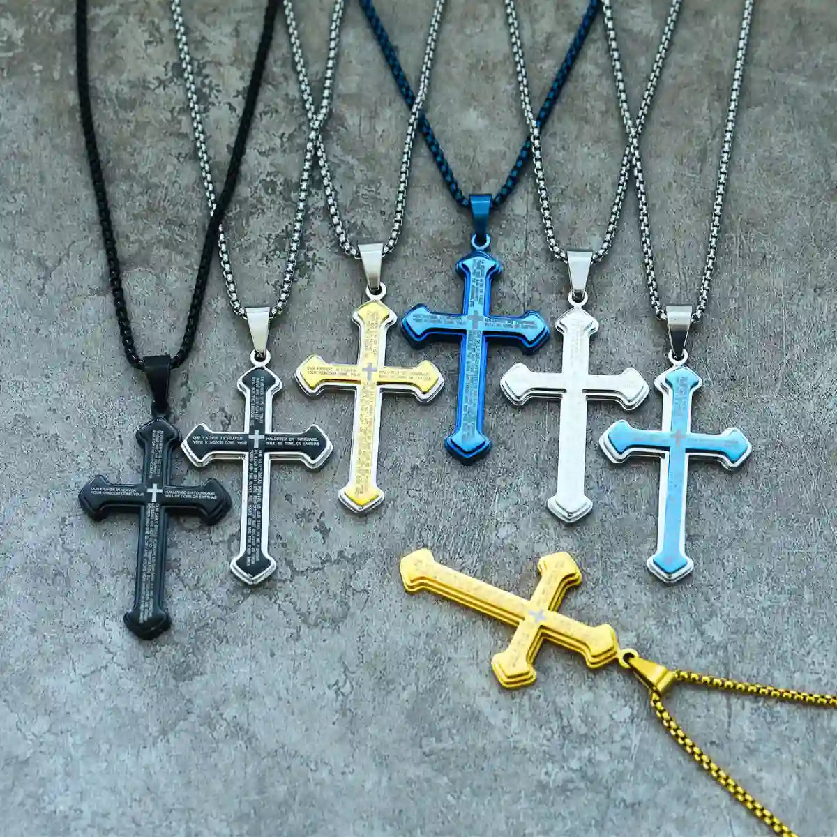Cross Necklace with Bible Verse 7 Colors Pendant with Chain Xenos Jewelry