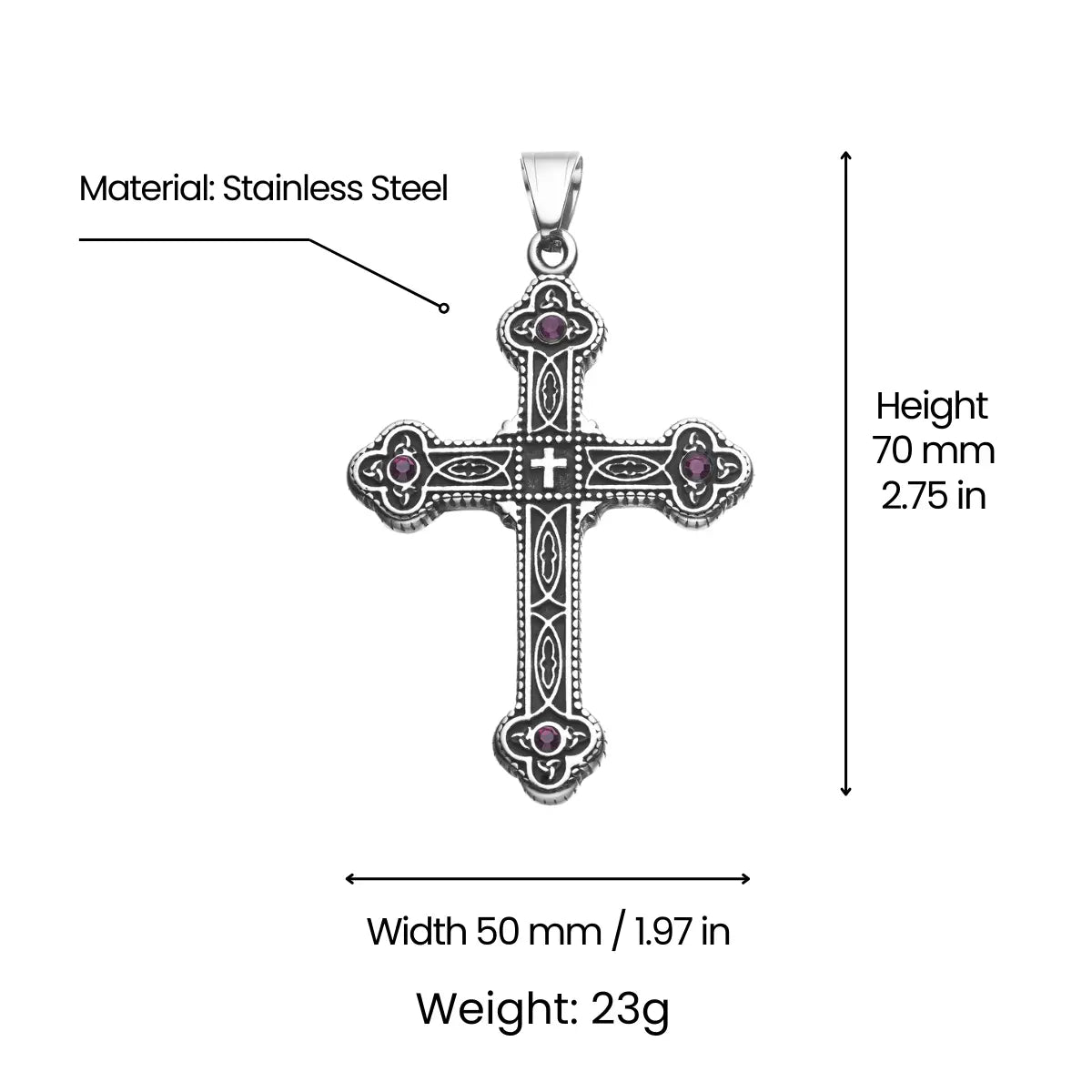 Floral Budded Cross Necklace Dimensions and Weight
