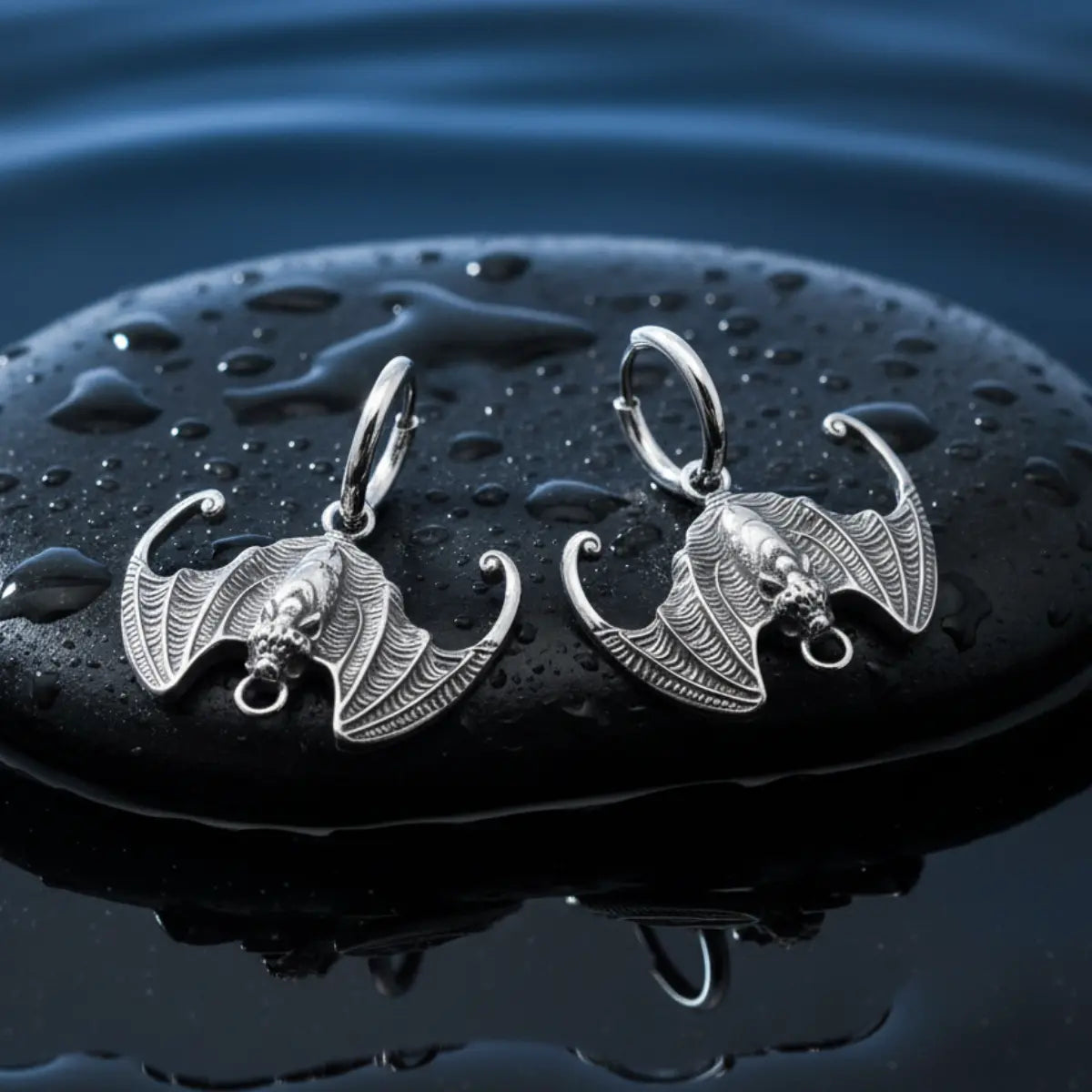 Gothic Bat Drop Hoop Earrings | Xenos Jewelry