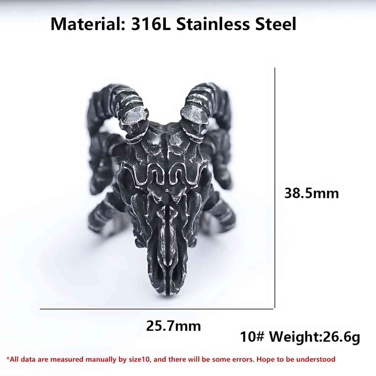 Gothic Ram Skull Ring Dimensions and Weight Xenos Jewelry