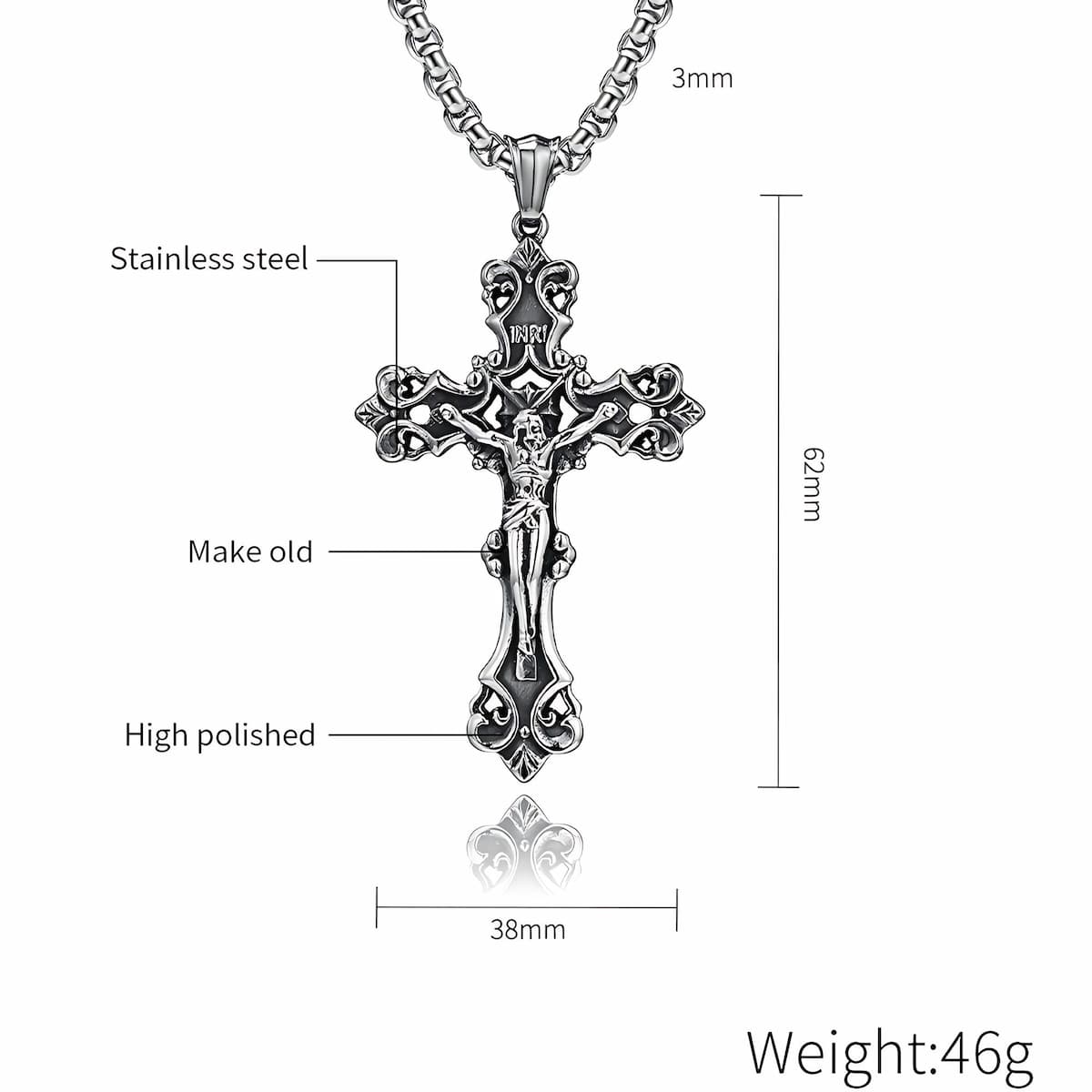 Jesus Cross Necklace Stainless Steel Size Xenos Jewelry
