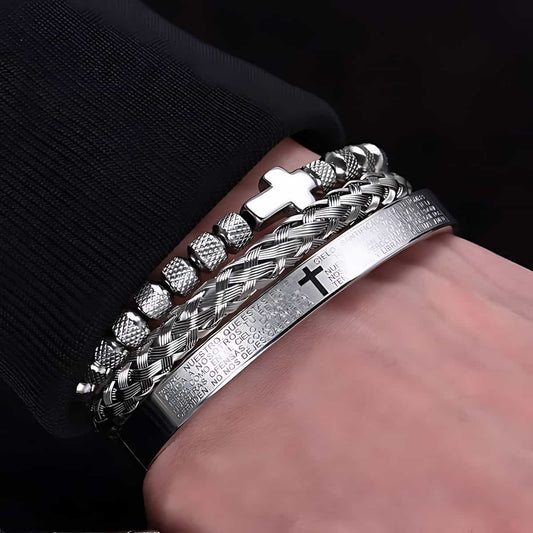Luxury Set Stainless Steel Mens Scripture Bracelet Silver Xenos Jewelry