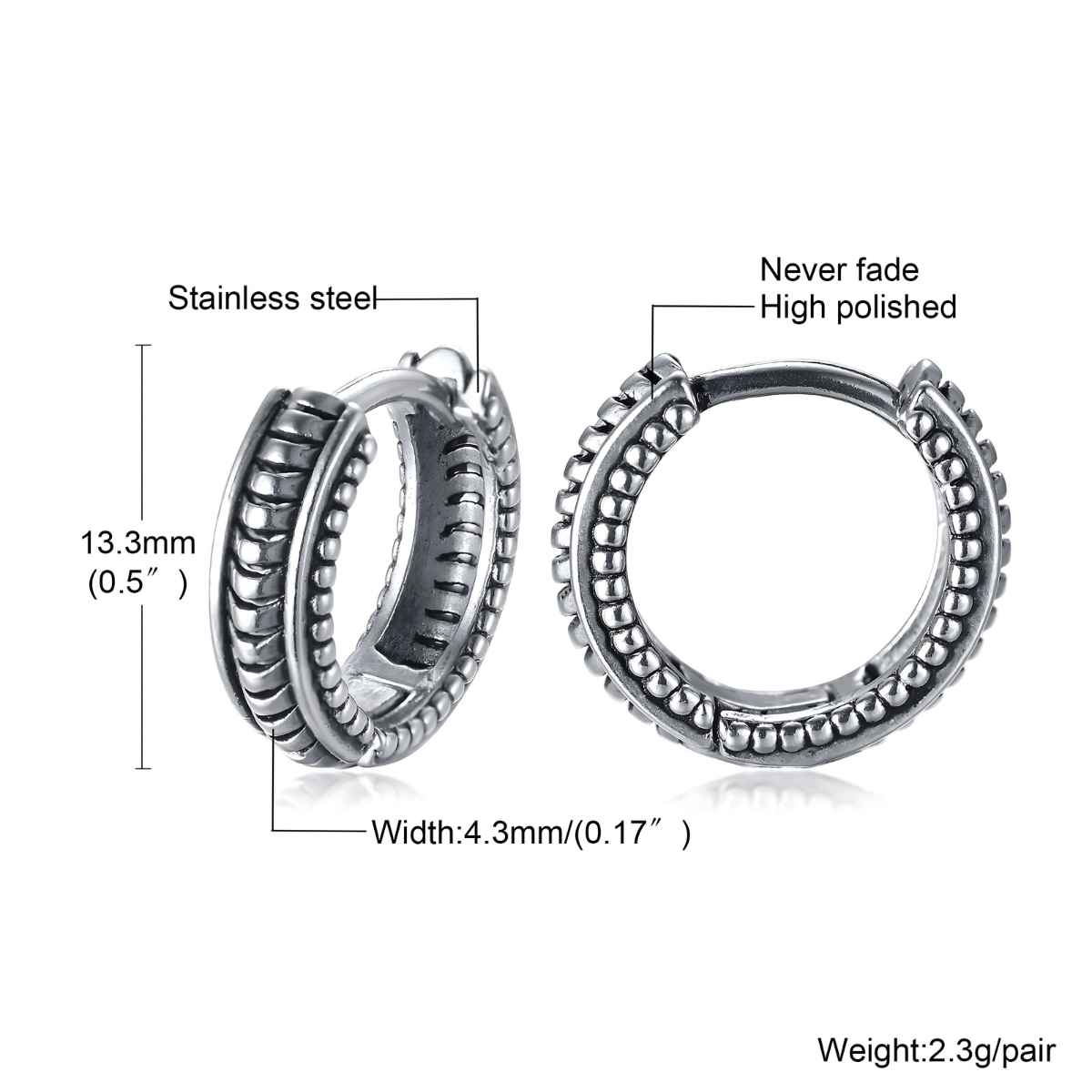 Mens Huggie Hoop Earrings in Stainless Steel Xenos Jewelry