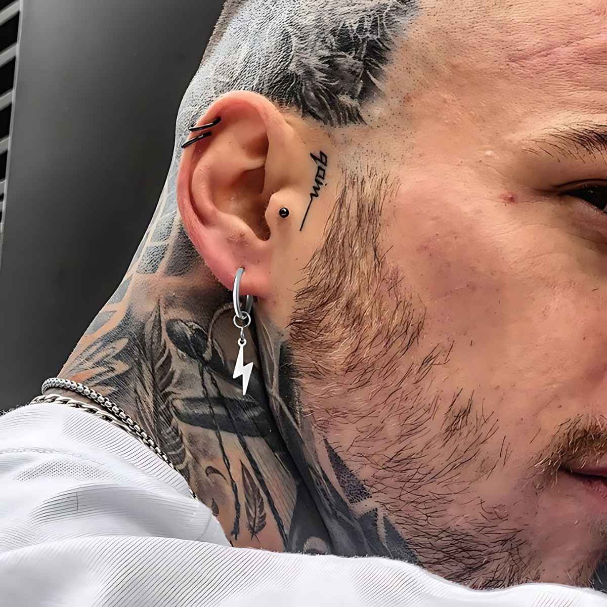 Men's Lightning Bolt Hoop Earrings in Stainless Steel