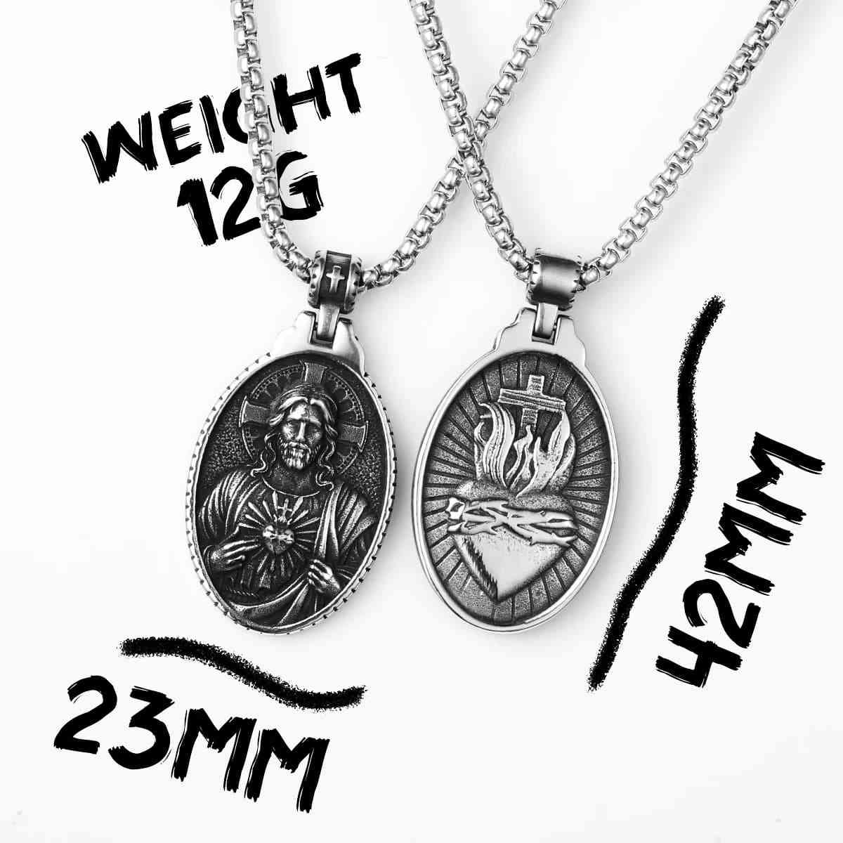 Oval Jesus Cross Pendant with Sacred Heart Dimensions and Weight Xenos Jewelry