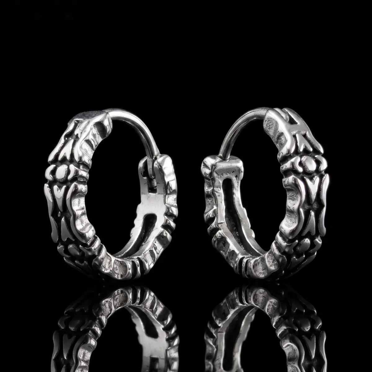 Oxidized Carved Hoop Earrings | Vintage Gothic Jewelry