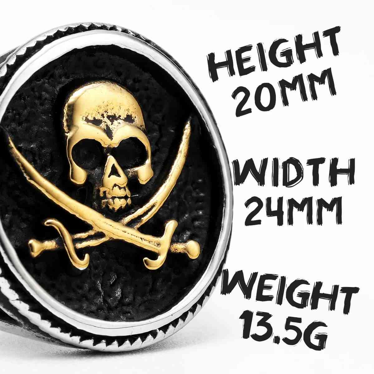 Pirate Signet Ring with Skull and Swords Details