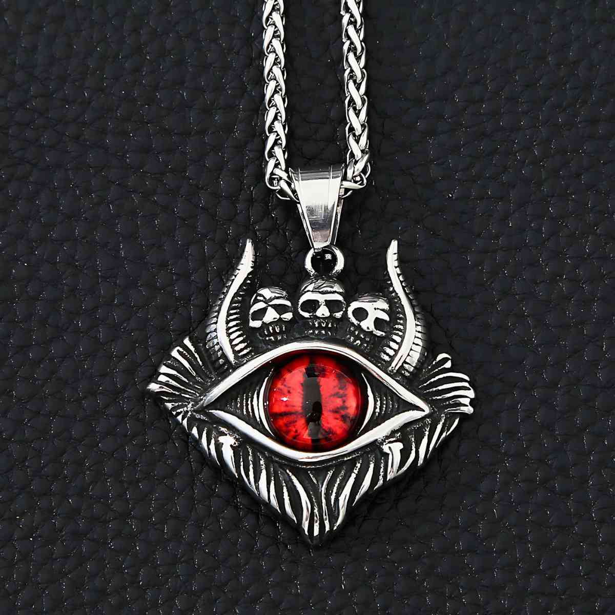 Large Stainless Steel Evil Eye deals Biker Skull Wheel Pendant Necklace