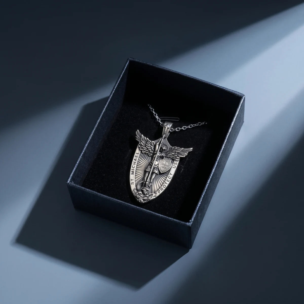 Saint Michael Shield Necklace Presented in Box