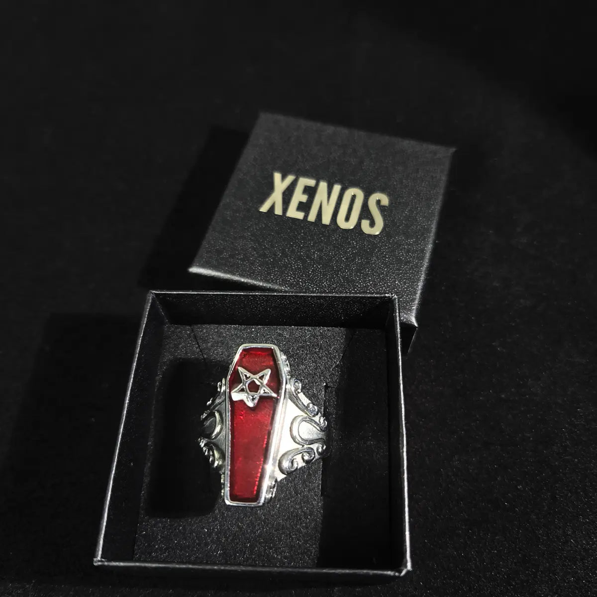Seal Coffin Ring Presented in Box Xenos Jewelry