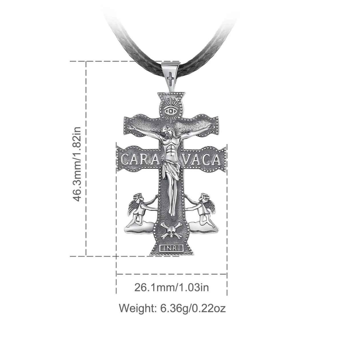 Silver Caravaca Cross Necklace with All Seeing Eye Dimensions and Weight Xenos Jewelry