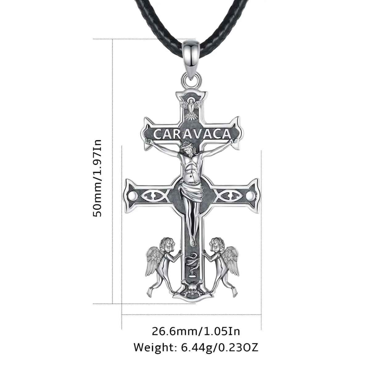 Silver Caravaca Cross Pendant with Skull and Crossbones Dimensions and Weight Xenos Jewelry
