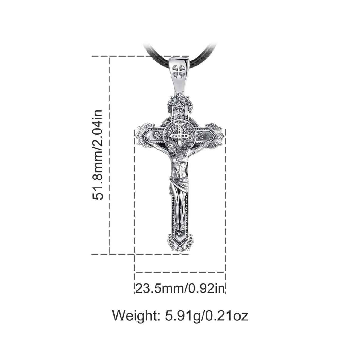 Silver Saint Benedict Cross Necklace Dimensions and Weight Xenos Jewelry