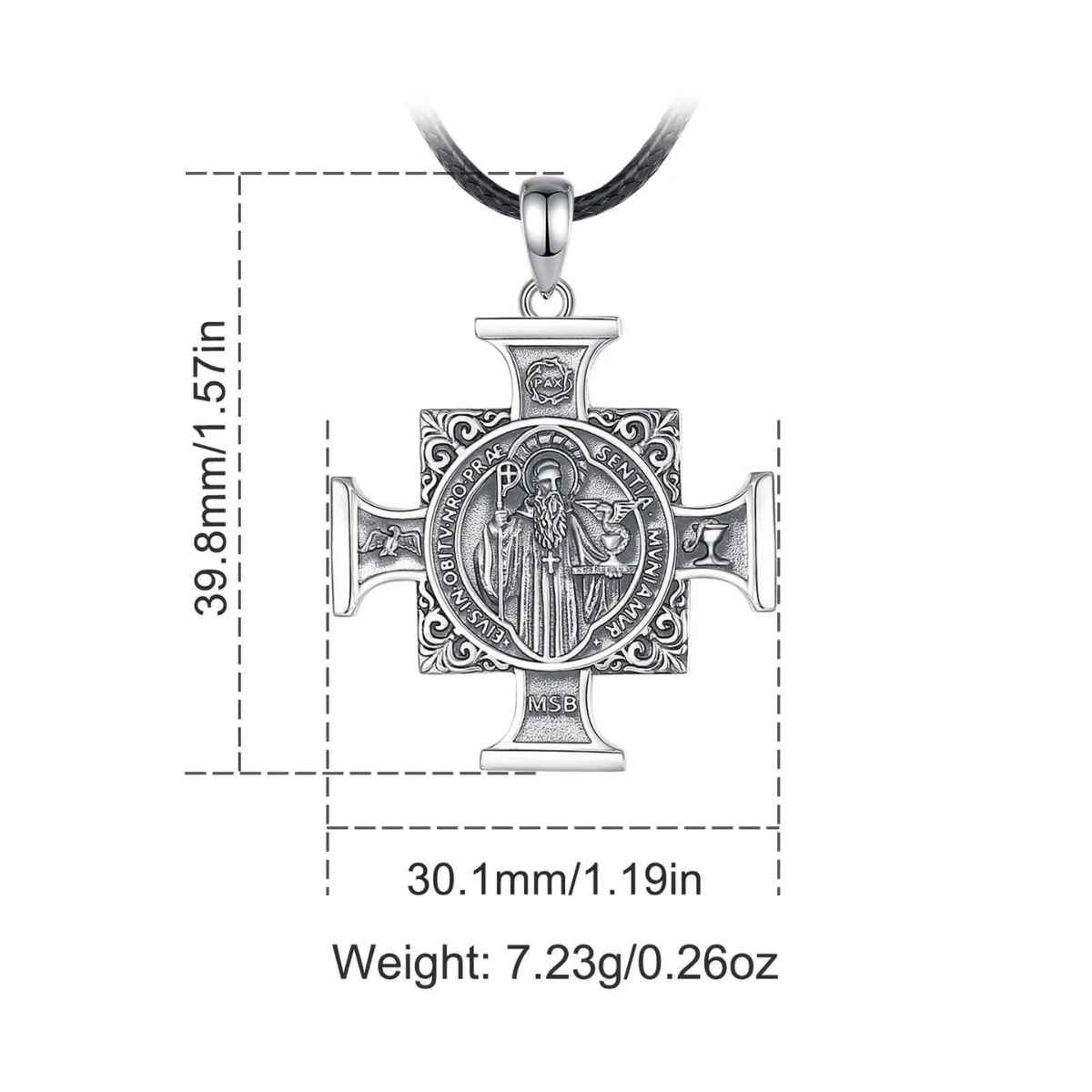 Silver St Benedict Maltese Cross Pendant Dimensions and Weight Xenos Jewelry