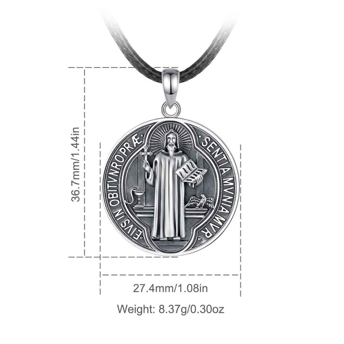 Silver St Benedict Medal Necklace Dimensions and Weight Xenos Jewelry