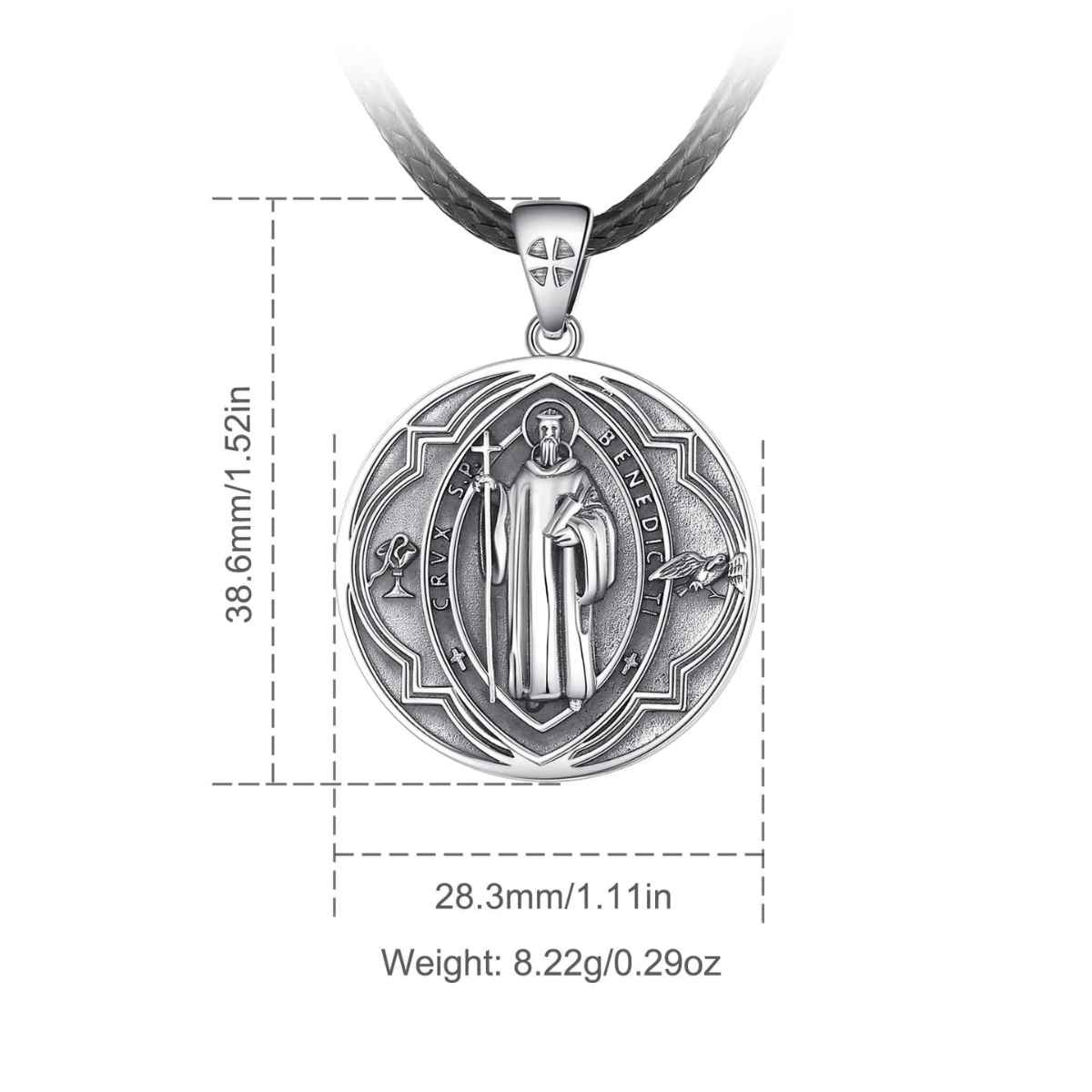 Silver St Benedict Necklace Medal with Raven Dimensions and Weight Xenos Jewelry