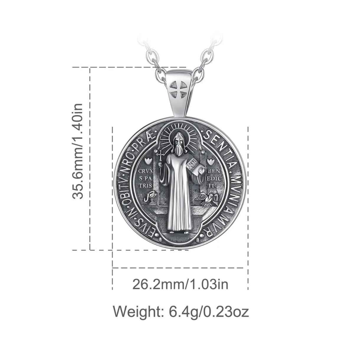 Silver St Benedict Necklace Medallion Dimensions and Weight Xenos Jewelry