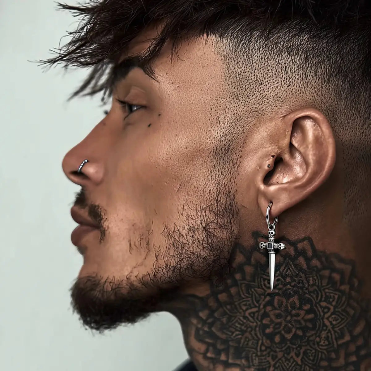 Silver Skull Dagger Hoop Earrings for Men and Women