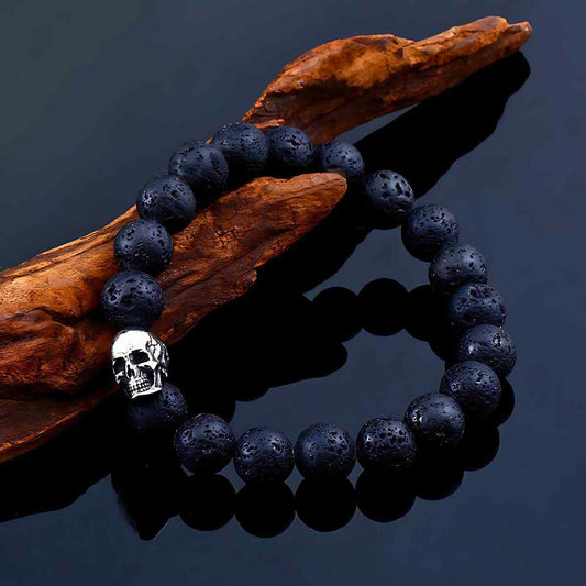 Skull Head Black Bead Bracelet Xenos Jewelry