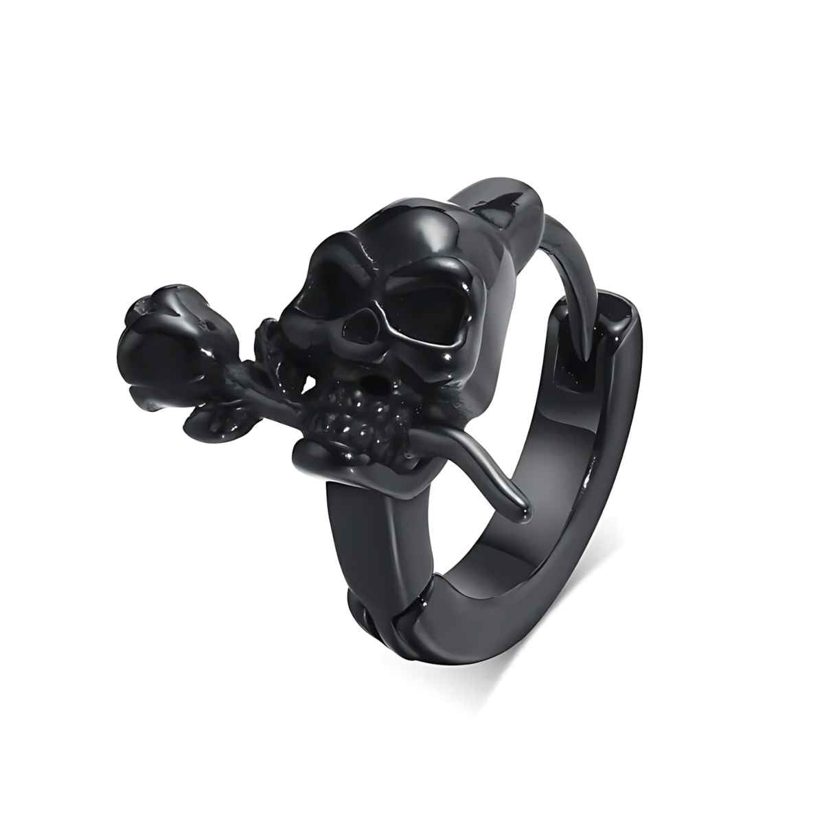 Skull and Rose Hoop Earrings Black
