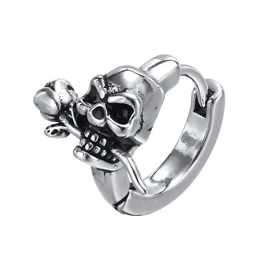 Skull and Rose Hoop Earrings Silver