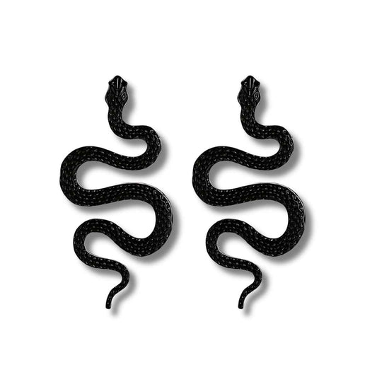 Snake Drop Earrings for Women Black Xenos Jewelry