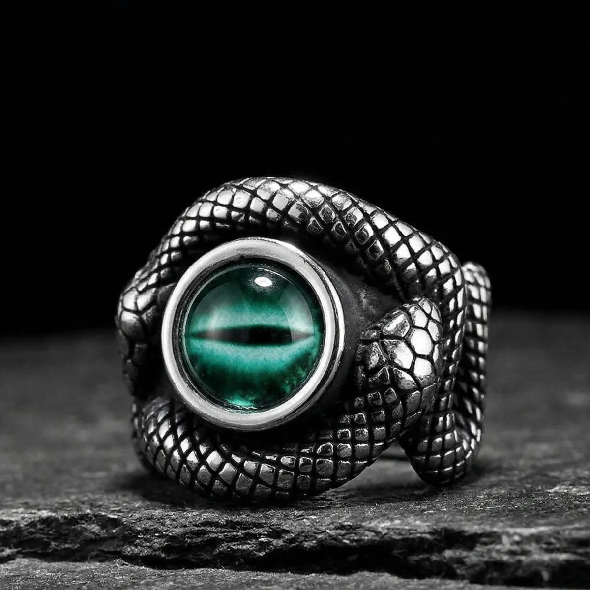Stainless Steel Snake Eye Gemstone Ring, Green / 7 Stainless Steel Snake Eye Gemstone Ring, Green / 7