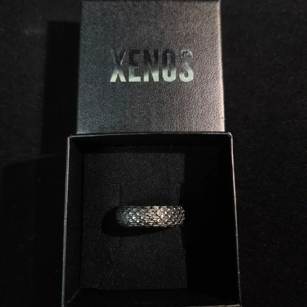Snake Skin Ring Presented in Box Xenos Jewelry