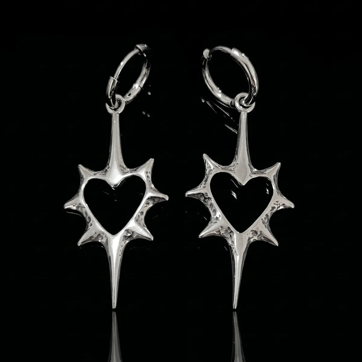 Spike Heart Drop Hoop Earrings | Xenos Jewelry