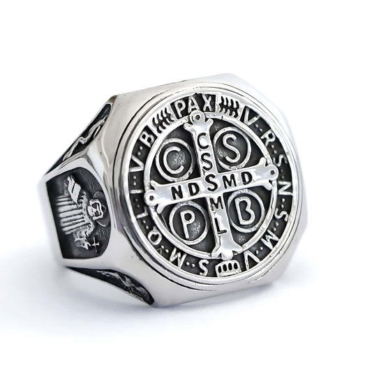 St Benedict Stainless Steel Ring Xenos Jewelry