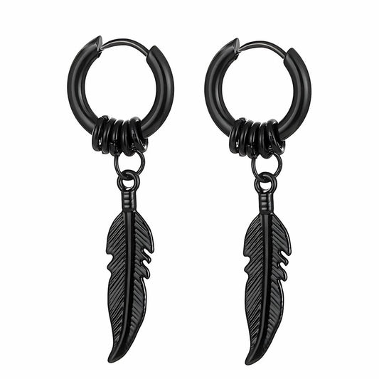 Stainless Steel Feather Earrings Black Xenos Jewelry