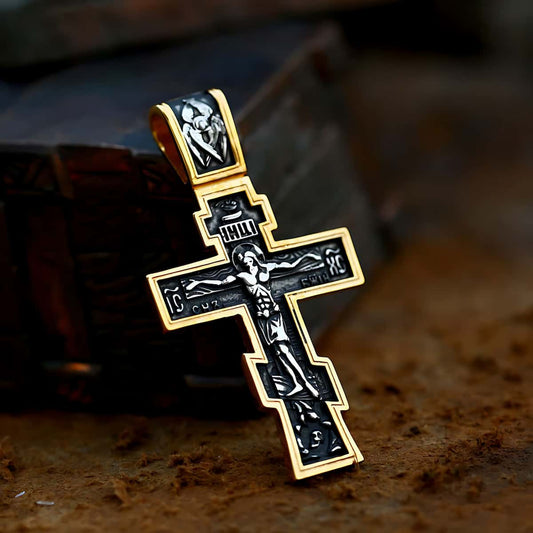 Stainless Steel Orthodox Cross Necklace Gold Xenos Jewelry