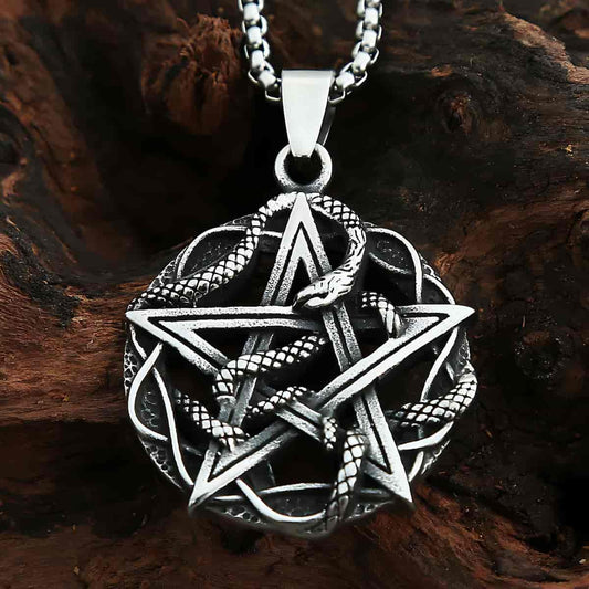 Stainless Steel Snake Pentagram Necklace Xenos Jewelry