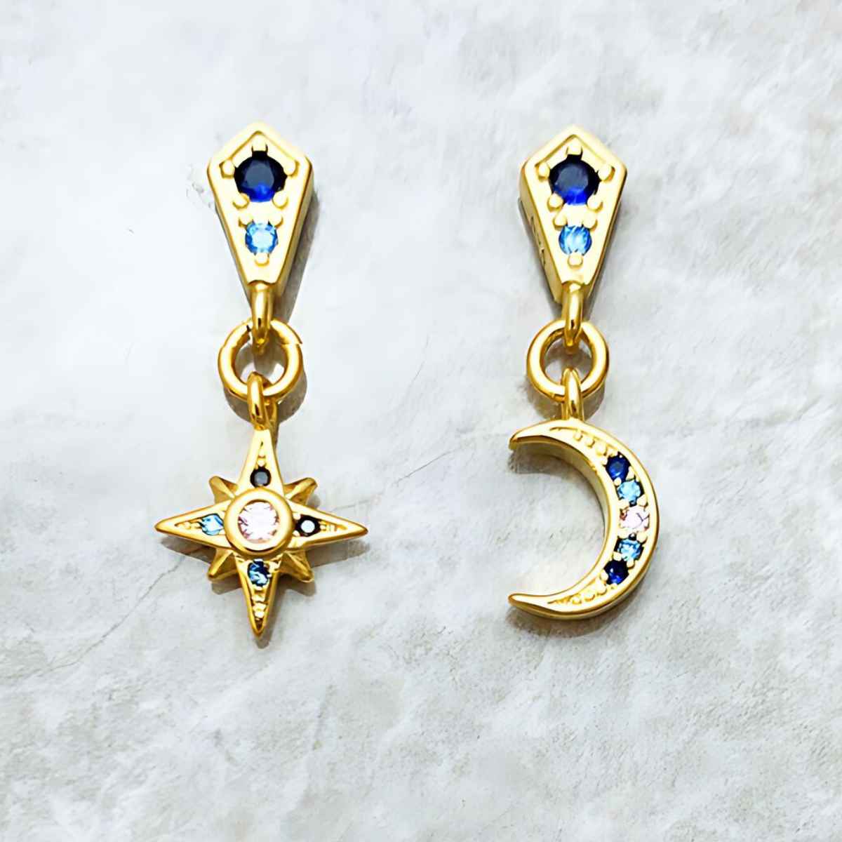 Sterling Silver Moon and Star Stud Earrings for Women Gold