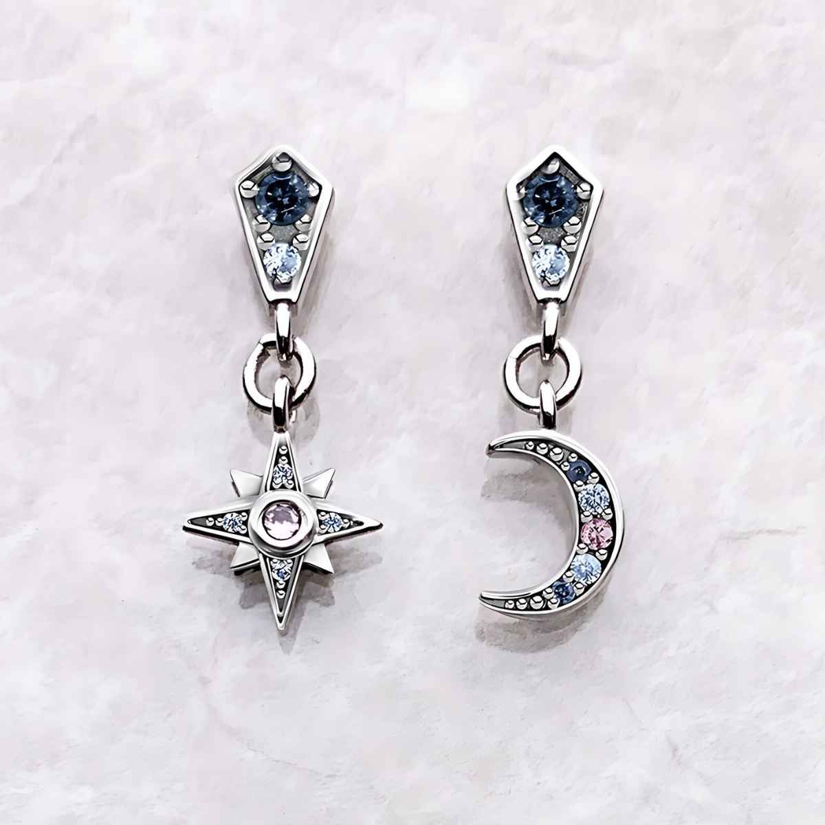 Sterling Silver Moon and Star Stud Earrings for Women Silver