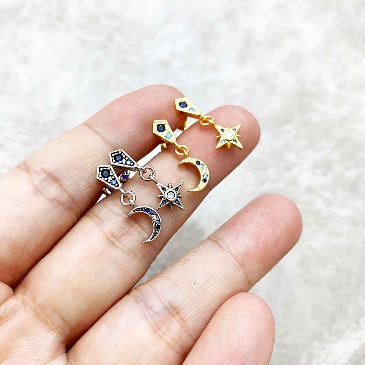 Sterling Silver Moon and Star Stud Earrings for Women
