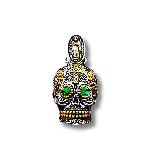 Sugar Skull Necklace Green Gem Xenos Jewelry