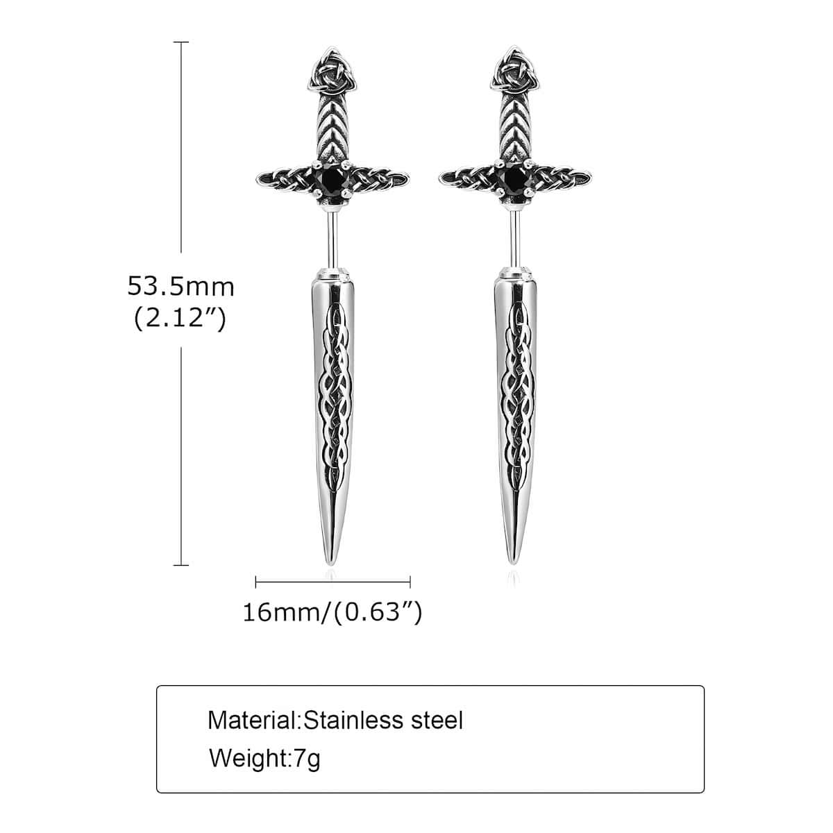 Sword Earrings Through Ear Size Xenos Jewelry
