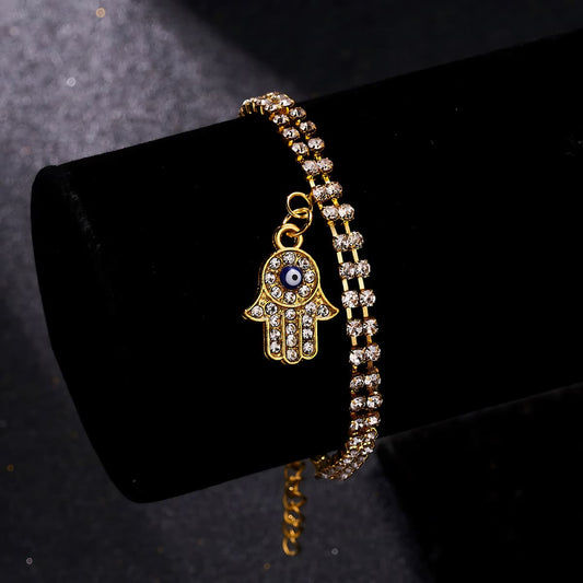 Turkish Evil Eye Bracelet link Stainless Steel Gold Xenos Jewelry