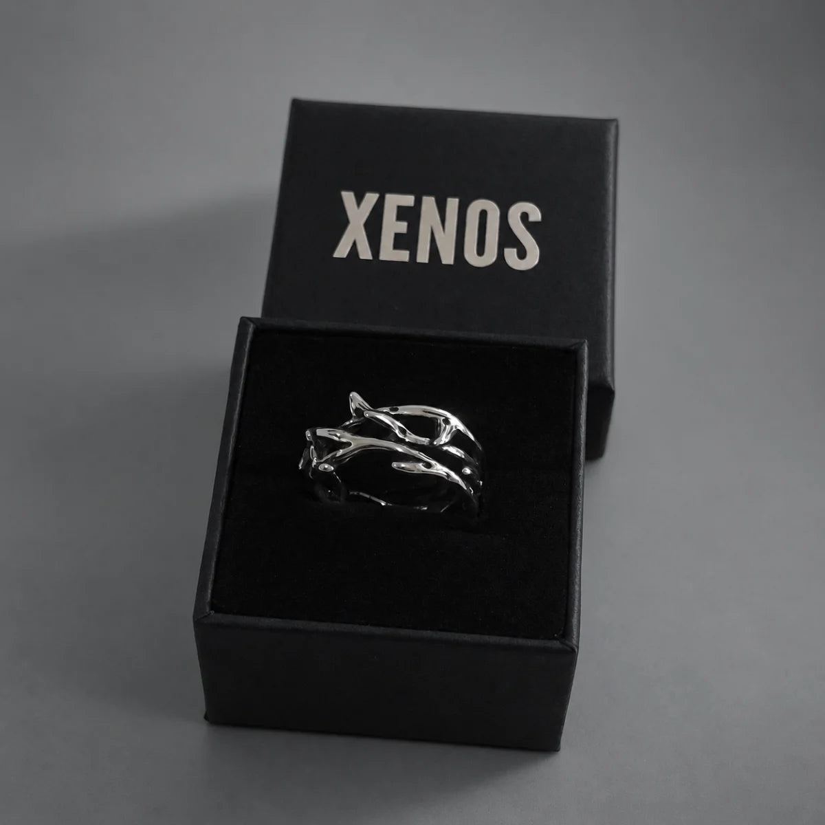 Twisted Branch Thorns Ring Silver Packaging Box View
